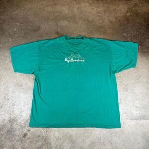 Vintage 90s Green and white embroidered Yellowstone National Park tee